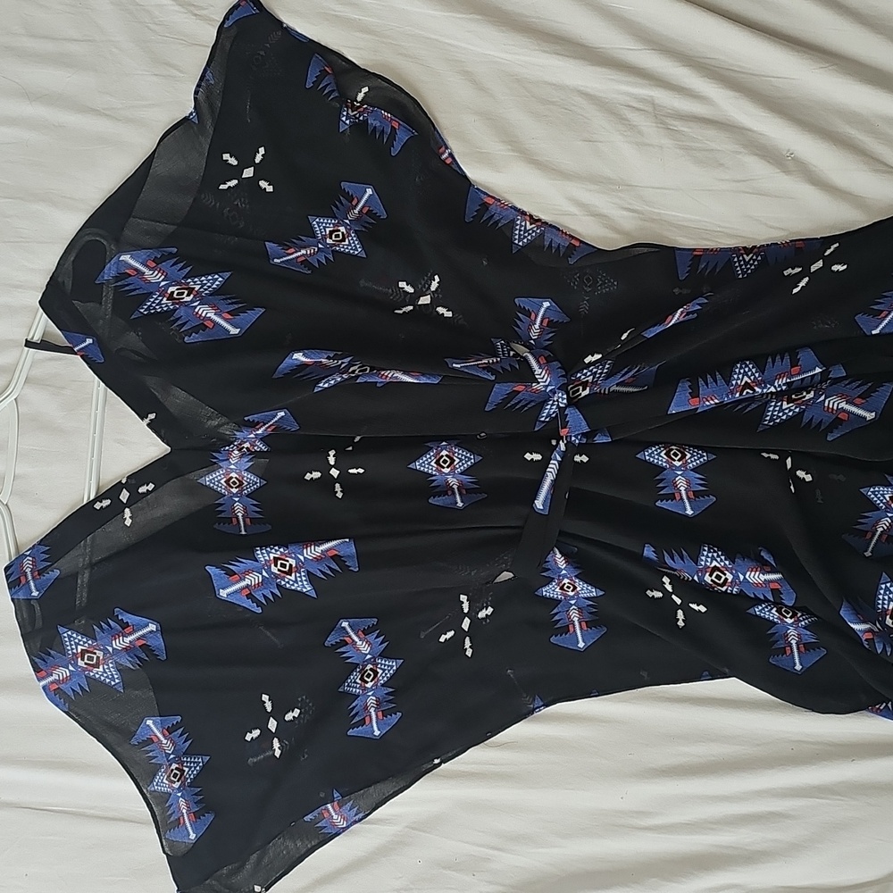 Saks 5/48 Black and Blue Asymmetrical Wrap Kafta Style Dress